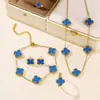 Set de Cuatro Piezas de Trébol de Cuatro Hojas de Doble Cara Más Vendido Transfronterizo: Collar, Aretes, Pulsera, Anillo, Conjunto de Joyería Versátil y Elegante de Cinco Hojas