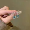Brincos de Estrela Azul Gelo com Laço para Mulheres, Novo Estilo, Luxo Leve, Design de Nicho, Brincos de Zircônia Super Brilhantes
