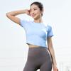 Hatha Yihua - Camiseta Esportiva de Manga Curta, Respirável, Leve, com Renda nas Costuras, Forte Absorção de Suor, Modelagem Justa