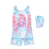 Nuevo traje de baño infantil para niñas, de una sola pieza estilo sirena con volantes, disponible en varias tallas para niñas pequeñas