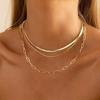 Collar de cadena plana apilada de estilo bohemio transfronterizo europeo y americano, gargantilla europea y americana, moda femenina, collar de cadena de eslabones metálicos de moda