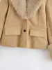 Chaqueta de Invierno Nueva para Mujer, Suede, Cintura Ajustable, Solapa Grande, Traje, Cuello de Piel Desmontable, Personalizada, Transfronteriza Europea y Americana