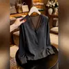 Camisa de manga larga con cuello en V estilo francés para mujer, nueva colección otoño 2026, elegante, adelgazante, versátil, con inserciones de malla, top elegante, moderno