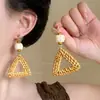 Pendientes Bohemios de Paja con Borlas para Mujer, Pendientes Estilo Vacaciones en la Costa, Accesorios para Fotografía de Viaje a la Isla, Pendientes Exagerados