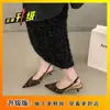 Sandalias de Tacón Grueso de Nuevo Estilo Primavera y Verano 2026 Sexy Estampado de Leopardo Gamuza Boca Baja Punta Fina Correa Única Punta Cerrada
