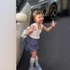 Ropa Infantil Conjunto para Niñas: Top de tirantes de punto y shorts a cuadros, Talla 26, Ropa nueva de verano de comercio exterior, Suministro de fábrica