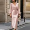Estilo europeo y americano Nueva colección otoño/invierno 2026 de Amazon: vestido elegante y moderno, de color liso, que ciñe la cintura, de manga larga para mujer