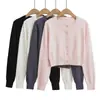 Suéter de Manga Larga con Cuello Redondo, Hebilla de Fila Única, Dulce Picante Chic, Chal Exterior para Principios de Otoño, Cárdigan Pequeño de Color Sólido