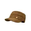 Moda Otoño e Invierno Gamuza Plisado Hebilla Dorada Pequeña Gorra de Equitación Plisada Retro Calle Versátil Gorra de Béisbol Color Café