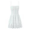 7423-25 Nuevo Estilo Europeo y Americano de Principios de Primavera Empalme de Encaje Cintura Ajustada Ajuste Delgado Plisado Tirantes Mini Vestido