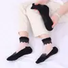 Calcetines de primavera para mujer hasta la pantorrilla hechos de seda de vidrio con ribete de encaje, transpirables, sin costuras, calcetines de seda de cristal, calcetines Haining finos con suela de algodón para mujer