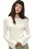 Suéter de Tricô Minimalista Outonal com Manga Longa Flare para Mulheres, Novo Estilo Slim-Fit com Bordas Enroladas, Versátil e Elegante, Adequado para Uso Interno e Externo