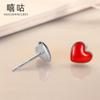Xi Gu E0007 Pendientes de Corazón Rojo de la Suerte Amor para Mujer Plata S925 Forma Linda de Corazón Rojo
