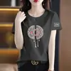 Comercio Exterior Transfronterizo Estilo Chino Nuevo Estilo Chino Camiseta Estampada de Manga Corta para Mujer Capa Base Holgada Moda Casual Top con Botón de Rana