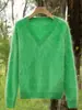 Camiseta base de punto para mujer con mangas raglán, cuello en V simple y versátil, 100% cachemira pura, jersey grueso cepillado