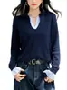 Suéter de punto azul marino, nuevo estilo otoño e invierno, tejido elegante y moderno para mujer, suéter de cuello redondo de manga larga maduro y adelgazante