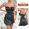 Camisola Dourada Iridescente com Estampa de Leopardo e Cordão na Cintura, Vestido Curto para Festa e Balada, Camisola Sexy com Estampa de Leopardo Selvagem