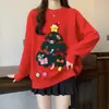 Suéter de Tricô Vermelho Estilo Preguiçoso Europeu e Americano Personalizado para Mulheres Outono e Inverno 2025 Tricô Casual de Gola Redonda para Mulheres