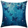 Funda de almohada de lino azul con mariposas para Amazon transfronterizo, funda de almohada decorativa para coche, sofá, cojín