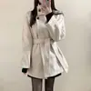 Elegante abrigo de lana casual de invierno estilo coreano, moda francesa retro, cuello alto, estilo británico, cintura ceñida con cinturón