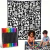 Manta multifuncional, dibujada a mano, en blanco y negro, para uso doméstico, adecuada para siestas, venta al por mayor, con dibujos lineales, diseños casuales, DIY y creativos