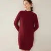 Vestido Tricô de Cashmere com Gola Alta Meia e Ponto Trançado, Novo, Moda Outono Inverno, Tamanho Grande Feminino, Vestido Suéter de Comprimento Médio