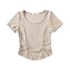 Estilo europeu e americano bainha plissada fio de manga curta T-shirt das mulheres verão Novo fio apertado grande em torno do pescoço T-shirt Internet celebridade top