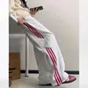 Calça de moletom com três listras transfronteiriça para homens, estilo primavera e outono, marca americana retrô moderna, calça esportiva casual reta larga e solta