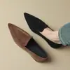 Zapatos de punta fina de tacón bajo de una sola capa para primavera y otoño de piel de oveja de boca profunda slip-on zapatos planos versátiles zapatos pequeños de cuero mocasines retro