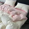 Juego de cuatro piezas de ropa de cama de gasa de doble capa, estilo Ins, fresco y sencillo, temporada de estudiante, clase A, juego de tres piezas para litera de dormitorio de estudiante de dibujos animados
