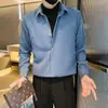 Camisa de manga larga tipo camiseta falsa de dos piezas abrigo para hombre casual de alta gama corte slim guapo solapa primavera y otoño camisa de hombre
