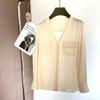 Roupas Femininas de Seda 2026 Primavera e Verão Nova Gola V Manga Longa Crepe de Chine de Hangzhou Top de Seda de Amora