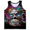 Comercio Exterior Transfronterizo Europa y América Impresión Digital 3D Chaleco de Cuello Redondo para Hombre Calavera de Terror Oscuro Camisa sin Mangas Holgada Casual