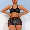 Conjunto de Lencería Sexy Jacquard con Cuello Halter Estilo Europeo y Americano, Atractivo Conjunto de Dos Piezas Ajustado con Cortes
