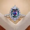 Anel de dama requintado com zircônia colorida cravejada em quatro garras anel de proposta para casal presente de aniversário f269