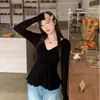 Camiseta de Manga Larga Estilo Puro Deseo para Mujer, Diseño de Otoño, Cintura con Cordón, Top Adelgazante