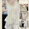 Pijama de alça fina de verão para mulheres com bojo, estilo Ins de verão, estilo japonês, falso conjunto de duas peças, doce, para casa, conjunto de duas peças