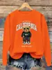 Moletom Feminino Streetwear Estampa de Urso Desenho Preto Gola Redonda Moda Oversized Pulôver Casual
