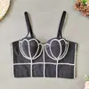Corsé sexy de malla europeo y americano transfronterizo con espalda abierta, diseño de ballenas, copas integradas, moldeador de cuerpo, sujetador con tirante de cadena de perlas y pedrería