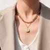 Collar de Cadena Doble Apilada con Colgante de Retrato de Señal Redonda Irregular Retro de Moda Joyería de Acero de Titanio para Mujer Venta al por Mayor Geometría de Nicho