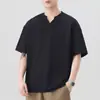 Camiseta Blanca de Manga Corta para Hombre, Verano 2026 Texturizada con Cuello en V de Media Manga Casual Holgada, Camiseta Fresca de Seda de Hielo