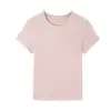 Camiseta Feminina Lyocell Tencel Linho Slim-Fit Ombro Normal Manga Curta 2026 Verão Cor Sólida Gola Redonda Camisa Base Top