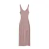 Vestido Lencero Bodycon de Tirantes Sexy con Abertura Alta para Chica Caliente Verano Nueva Moda Ceñidor de Cintura Ajustado Color Sólido Vestido Largo para Mujer