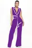 TD2769 Moda Verão Europeia e Americana Cruzada Feminina Nova Elegante Decote V Sem Mangas Slim Fit Macacão Calça Wide Leg