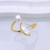 Anillo de Perla de Agua Dulce Natural para Mujer, Camelia Nácar de Alta Gama con Forma de Abanico de Moda de Boca Viva Ajustable Joyería al Por Mayor