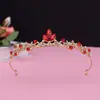 Corona Novia Estilo Coreano Súper Hada Hermoso Vestido de Boda Accesorios para el Cabello Princesa Adulto Sencillo Desfile Infantil Diadema de Rubí