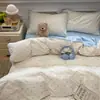 Lindo Juego de Cama de Cuatro Piezas de Gasa de Doble Capa de Algodón Acolchado para Hogar y Dormitorio, Adecuado para Todas las Estaciones