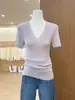Camiseta de Manga Corta de Punto de Seda de Hielo Bonita Rosa Estilo Coreano para Mujer 2026 Verano Única Súper Atractiva Ajustada