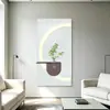 Pintura decorativa de sala de estar estilo creme com plantas verdes hidropônicas, pintura criativa com iluminação ambiente, arte de parede para hall de entrada, mural de alta qualidade de frente para a porta