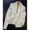 Suéter de Tricô Estilo Europeu Feminino Outono e Inverno Novo Estilo Zíper Gola Alta Listrado Suéter Feminino Quente Pulôver Top Tendência
